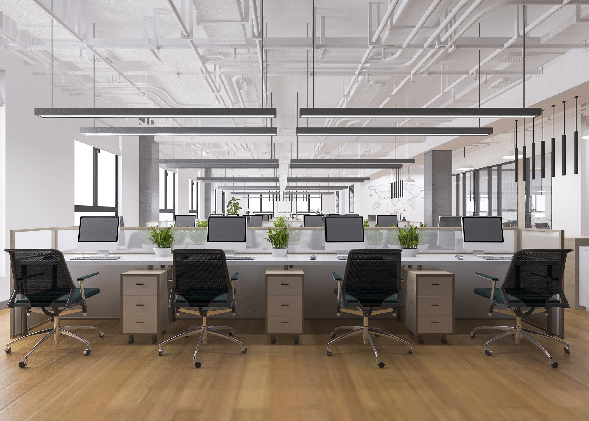 3d rendering business meeting and working room on office building